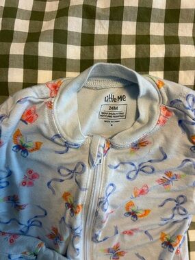 Little Me Light Blue Butterfly Print Zip Footed Pajamas